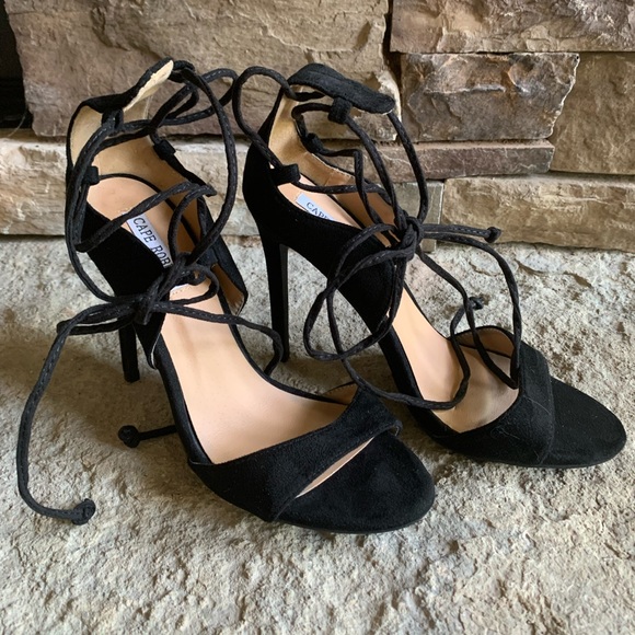 NEW Black Velvet Ankle Laced Strappy Heels - Picture 4 of 8